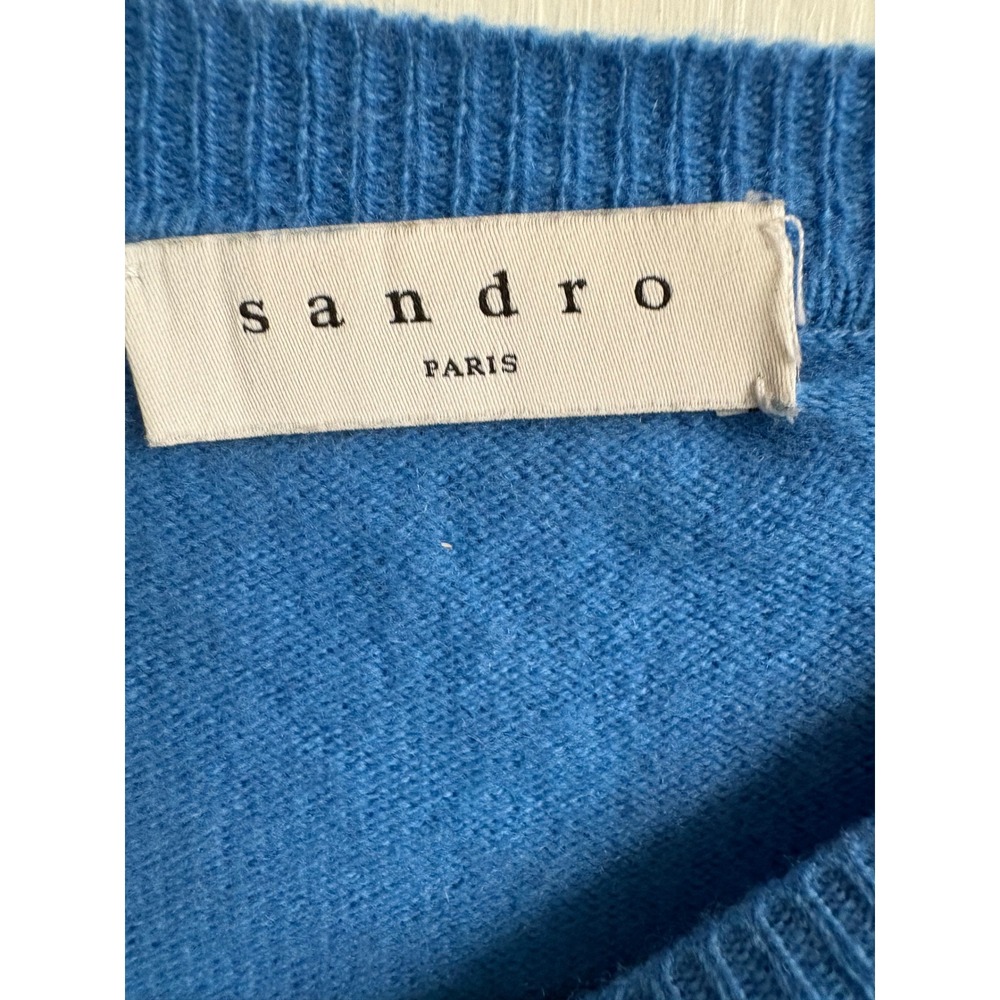 Sandro Paris Blue FLASHBACK Wool Cashmere Blend Graphic Knit Sweater Womens L - Picture 3 of 11